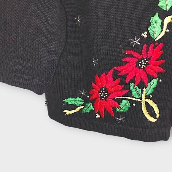 OHI Womens Cardigan Sz 2X Black Red Green Christmas Holiday‎ Sweater Cotton Vtg - Picture 8 of 13